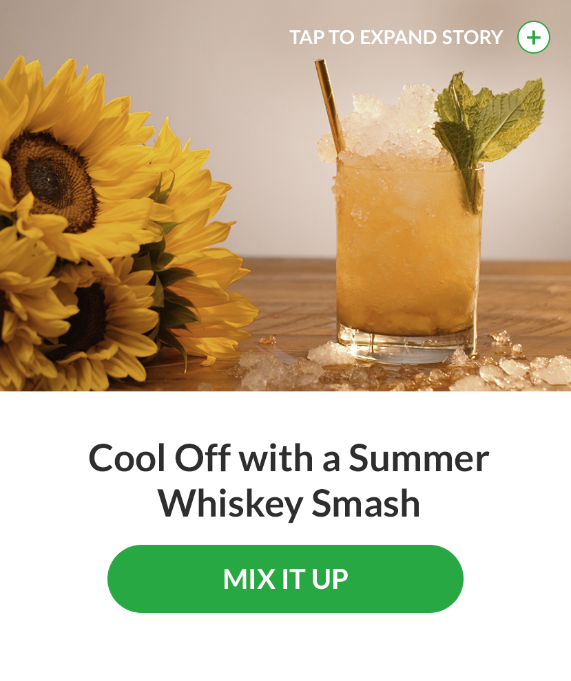 Upgrade your bartending game with this summer whiskey smash, using fresh mint, peach, handcrafted whiskey and crushed ice—the best refresher for warm weather. MIX IT UP!