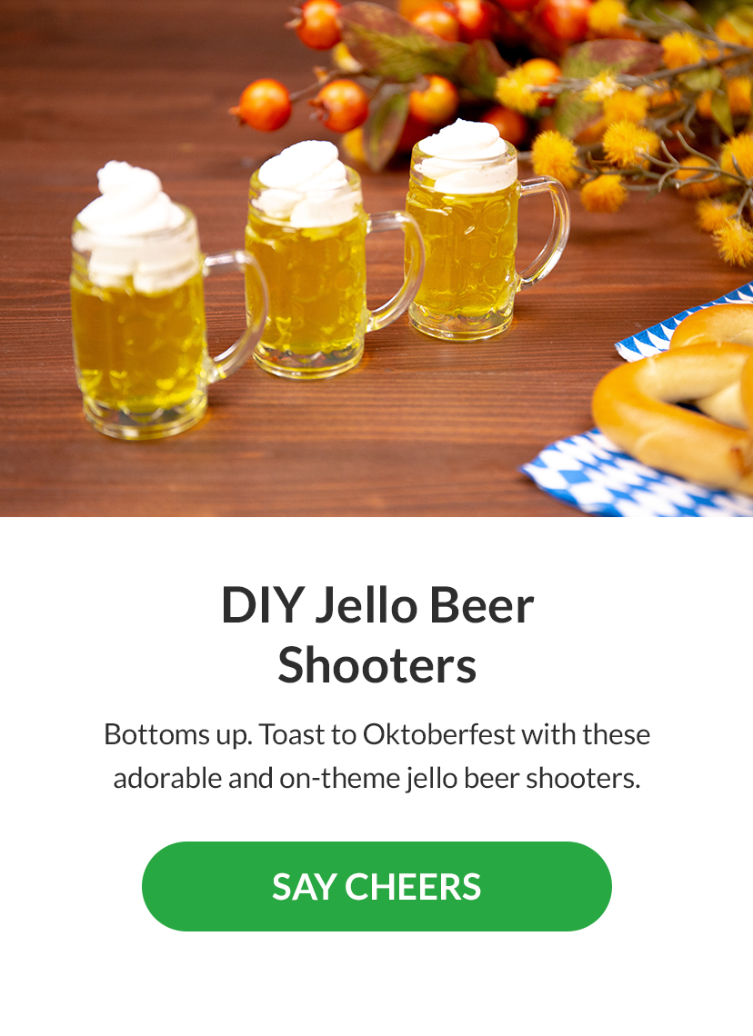 Bottoms up. Toast to Oktoberfest with these adorable and on-theme jello beer shooters. SAY CHEERS!