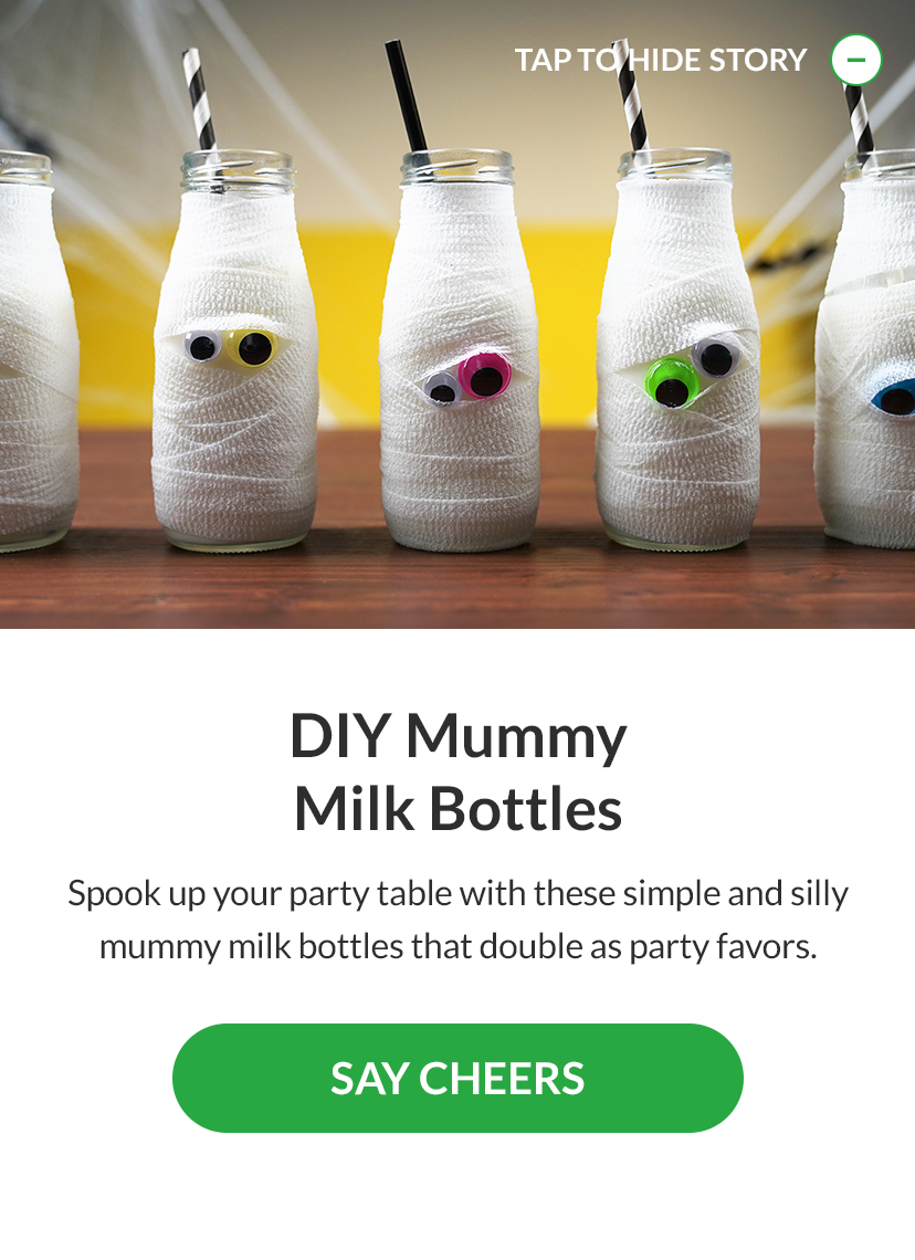 Spook up your party table with these simple and silly mummy milk bottles that double as party favors. SAY CHEERS!
