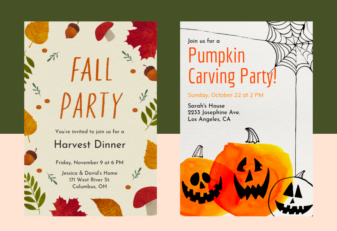 Fall Party Invitation & Pumpkins Invitation