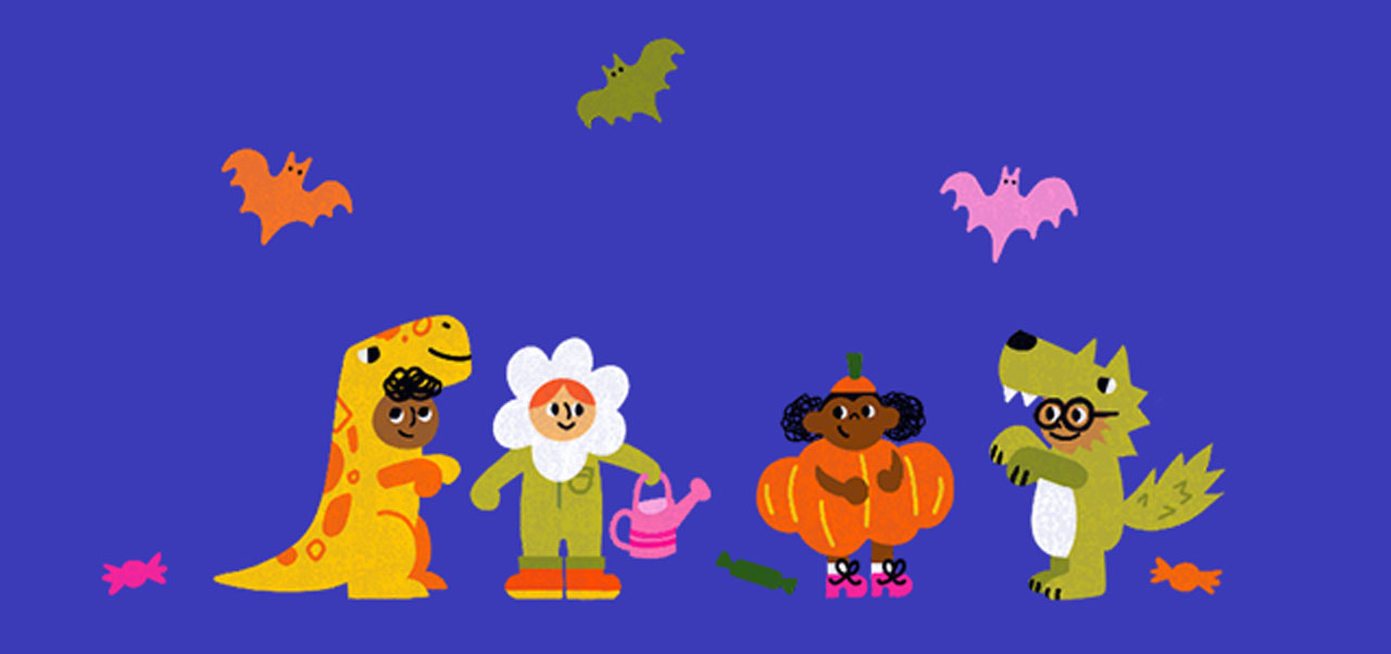 Illustration of children in Halloween costumes