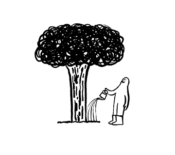 Man watering tree illustration