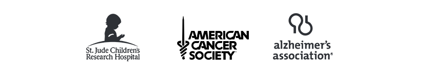 St. Jude Children's Research Hospital, American Cancer Society, Alzheimer's Association logos