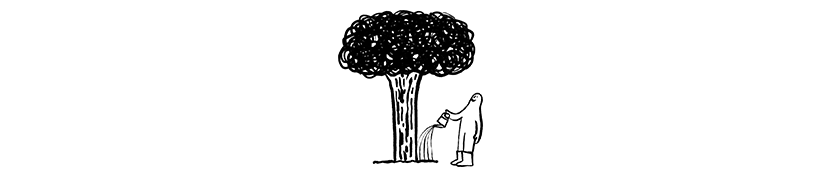 Man watering tree illustration