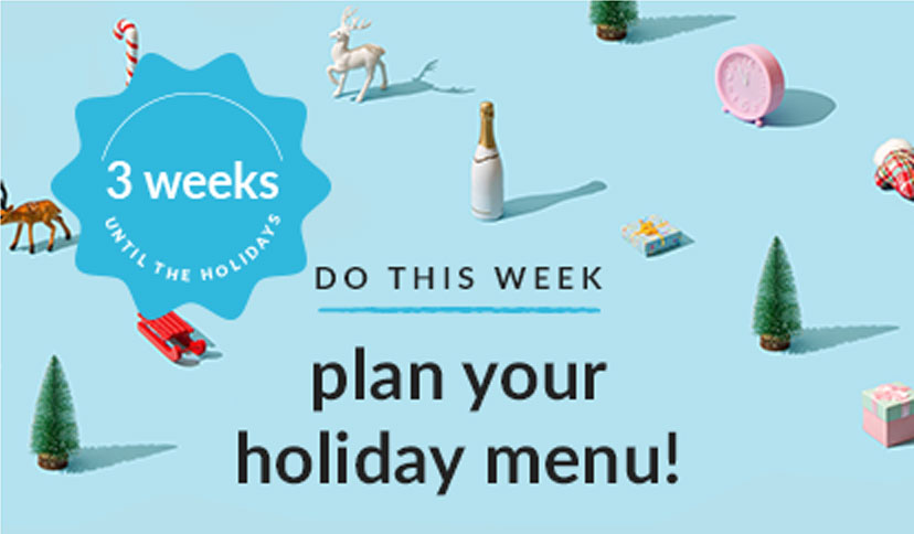 3 weeks until the holidays. Do this week - plan your holiday menu!