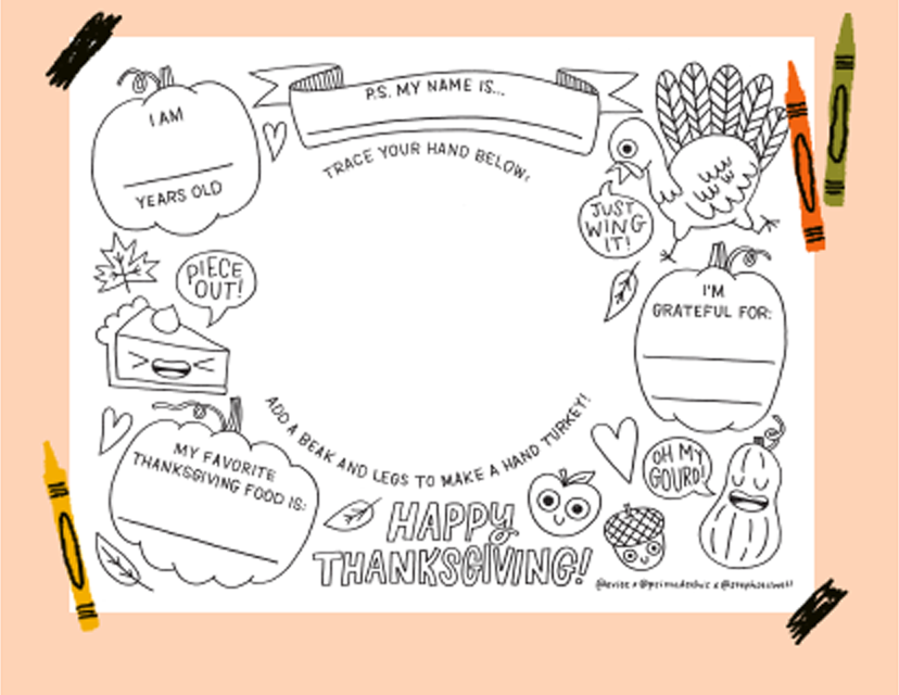 Kids' Thanksgiving placemat