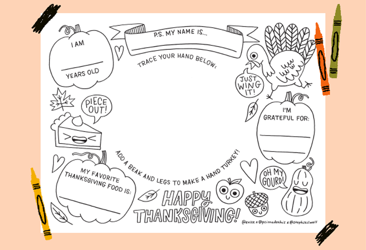 Kids' Thanksgiving placemat