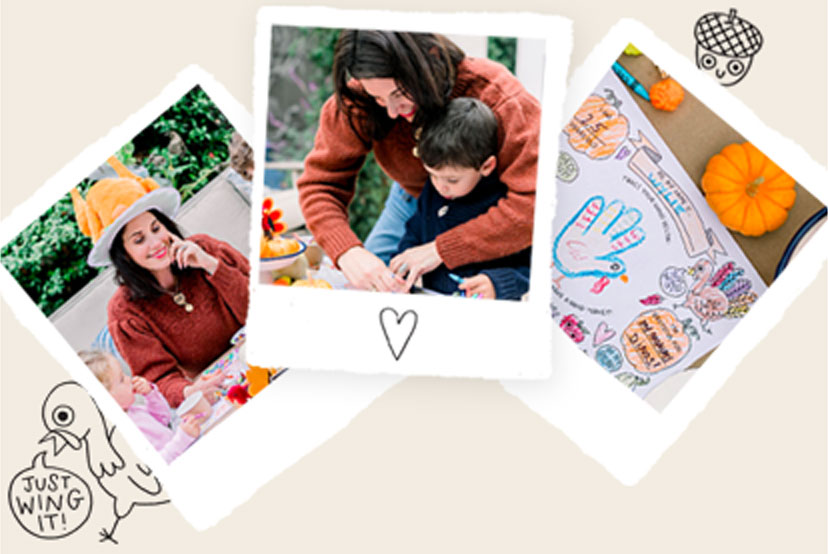 Polaroids of woman with her child illustraiting Kidsgiving placemats