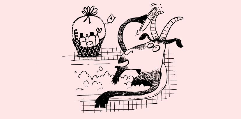 Illustration of a Capricorn in a bathtub