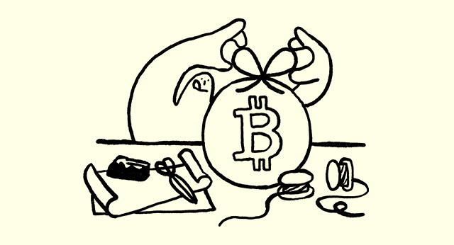 Bitcoin exchanging hands illustration