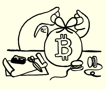 Bitcoin exchanging hands illustration