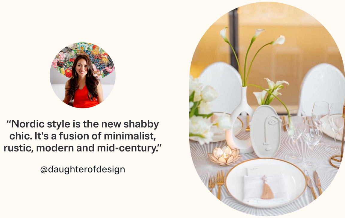 Wedding trend prediction - 'Nordic style is the new shabby chic. it's a fusion of minimalist rustic, modern and mid-century.' @daughterofdesign