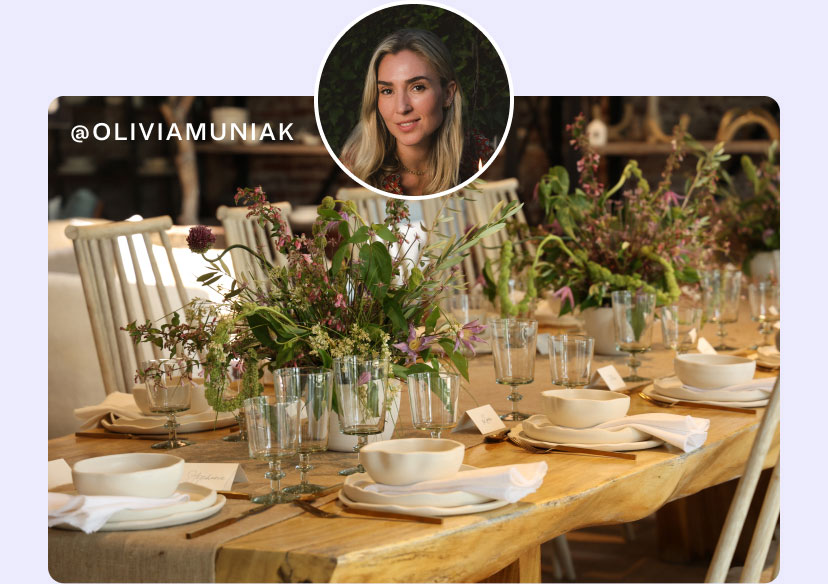 Picture of chef and entertaining expert Olivia Muniak setting a tablescape. @oliviamuniak