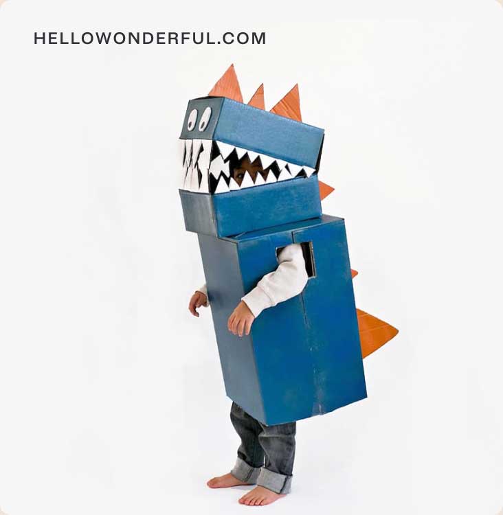 Kid's dinosaur costume hand crafted with cardboard | HelloWonderful.com