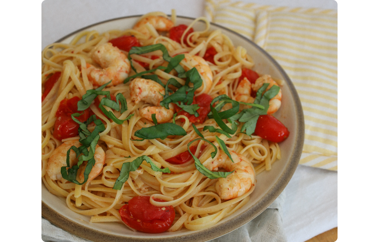 Linguine with shrimp and cherry tomatoes